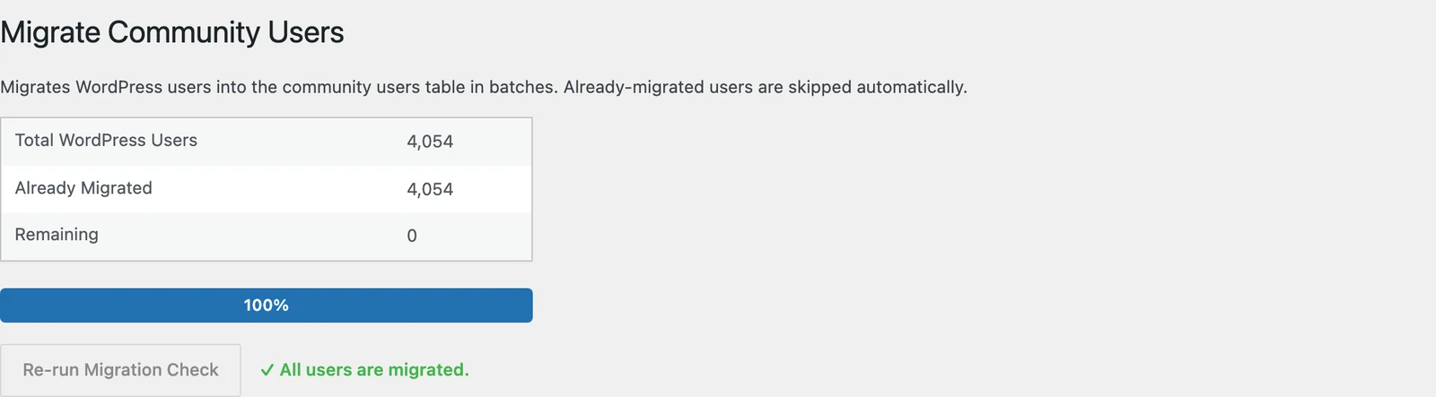 The Migrate Users screen