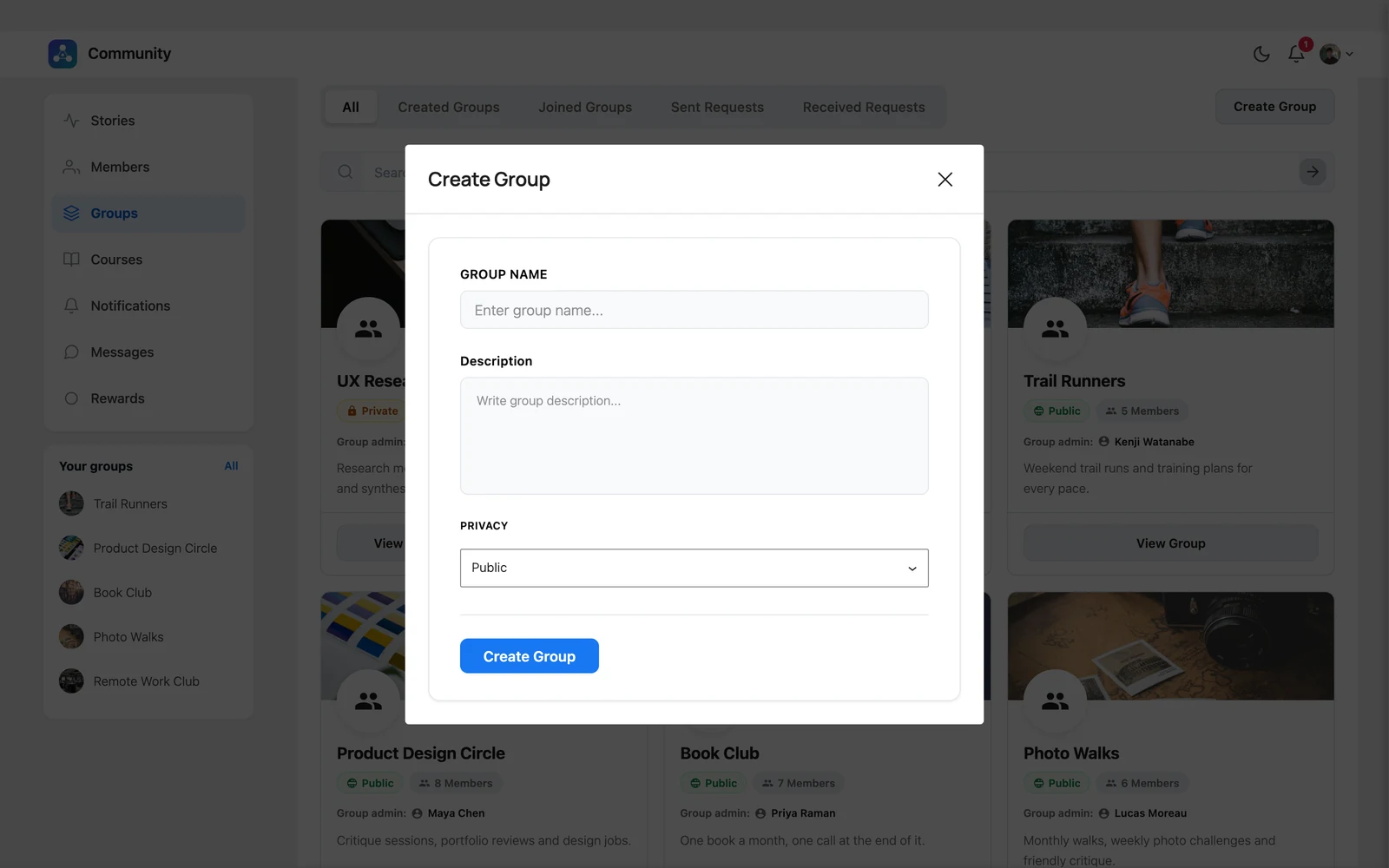 The Create Group window