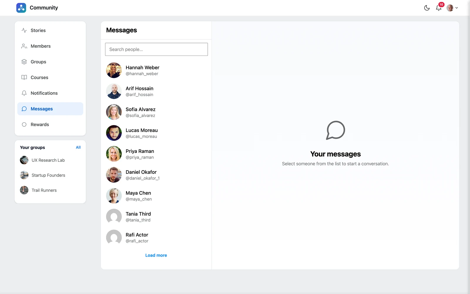 The Messages page